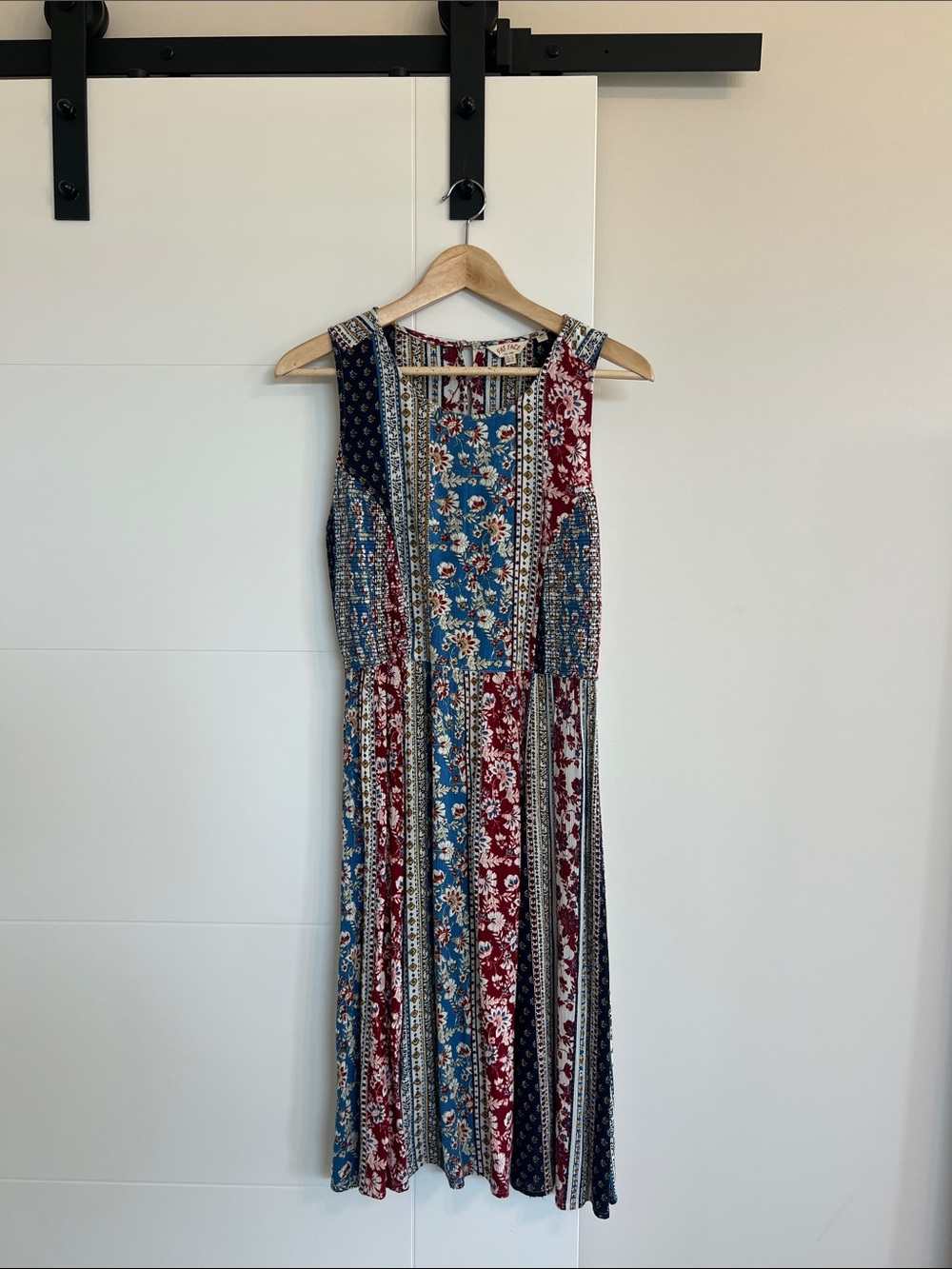 Fat Face Sleeveless Patchwork Dress in Blue and Red